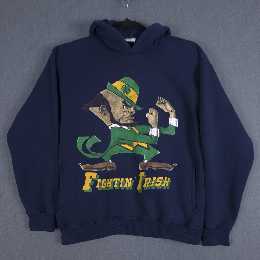 Vintage 20/20 Sport Notre Dame Fighting‎ Irish Hoodie Size Large Blue Sweatshirt